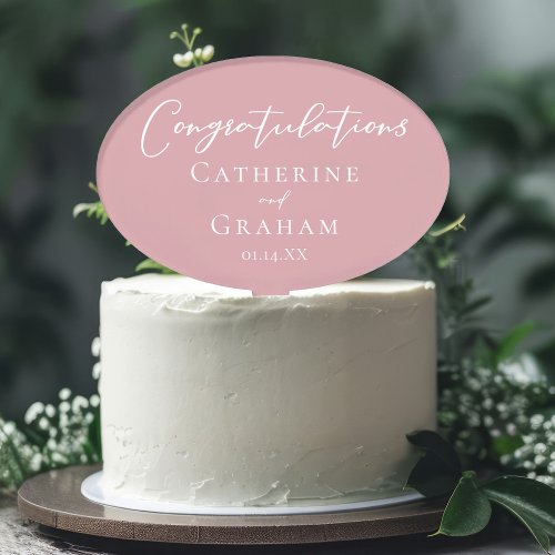 Dusty Rose Pink Wedding Custom Congratulations Cake Topper