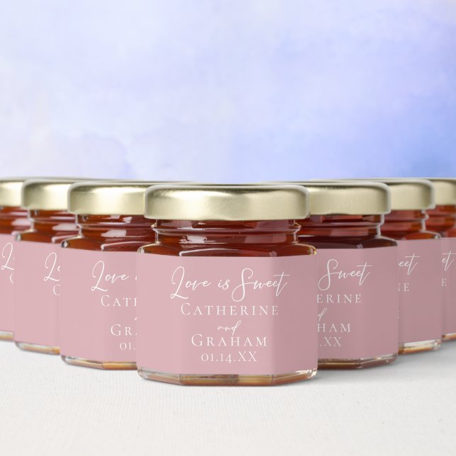 Dusty Rose Pink Wedding Love is Sweet Custom Honey Jar Favors (Multi)