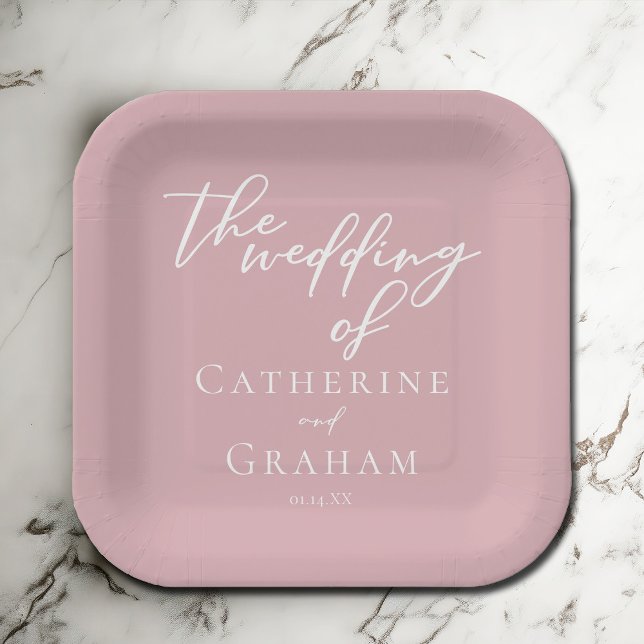 Dusty Rose Pink Wedding Personalized Paper Plates (Creator Uploaded)