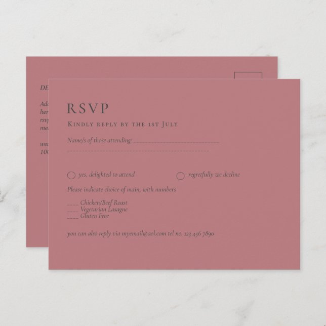 Dusty Rose Pink Wedding  Postcard (Front/Back)