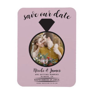 Dusty Rose Pink Wedding Ring Photo Save the Date Magnet
