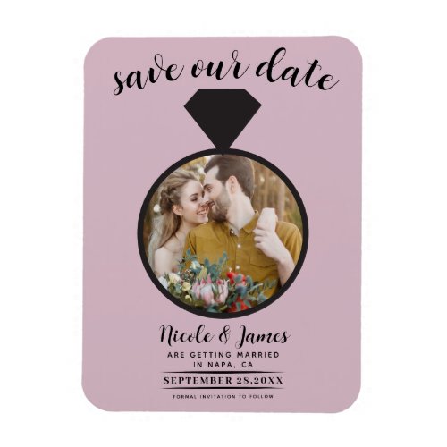 Dusty Rose Pink Wedding Ring Photo Save the Date Magnet