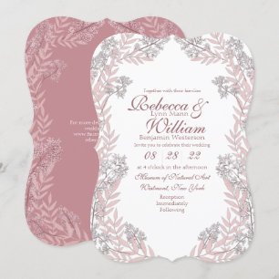 Dusty Rose Pink Wedding Vintage Botanical Invitation