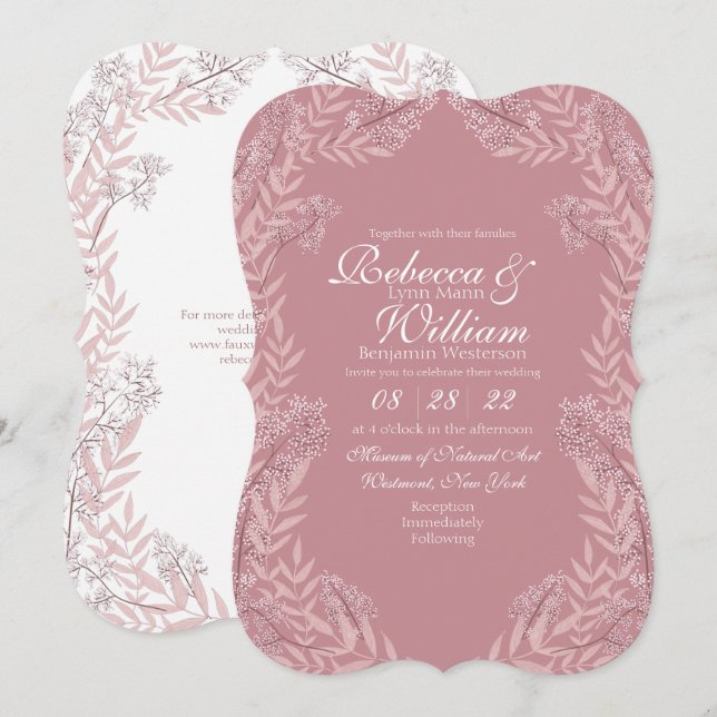 Dusty Rose Pink Wedding Vintage Botanical Invitation (Front/Back)