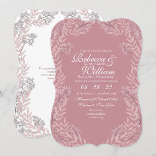 Dusty Rose Pink Wedding Vintage Botanical Invitation