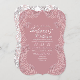 Dusty Rose Pink Wedding Vintage Botanical Invitation