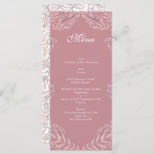 Dusty Rose Pink Wedding Vintage Botanical Menu