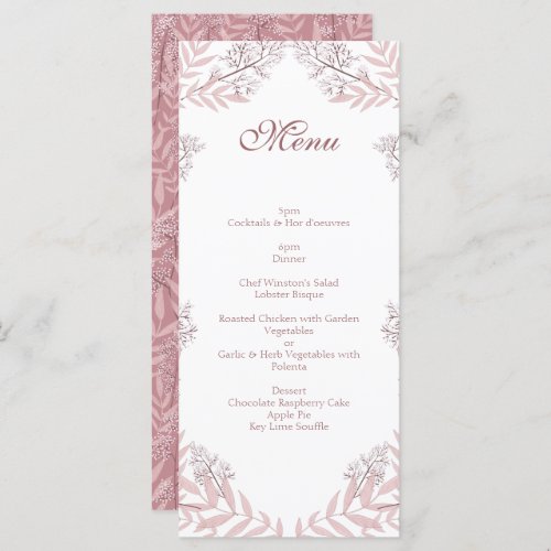 Dusty Rose Pink Wedding Vintage Botanical Menu