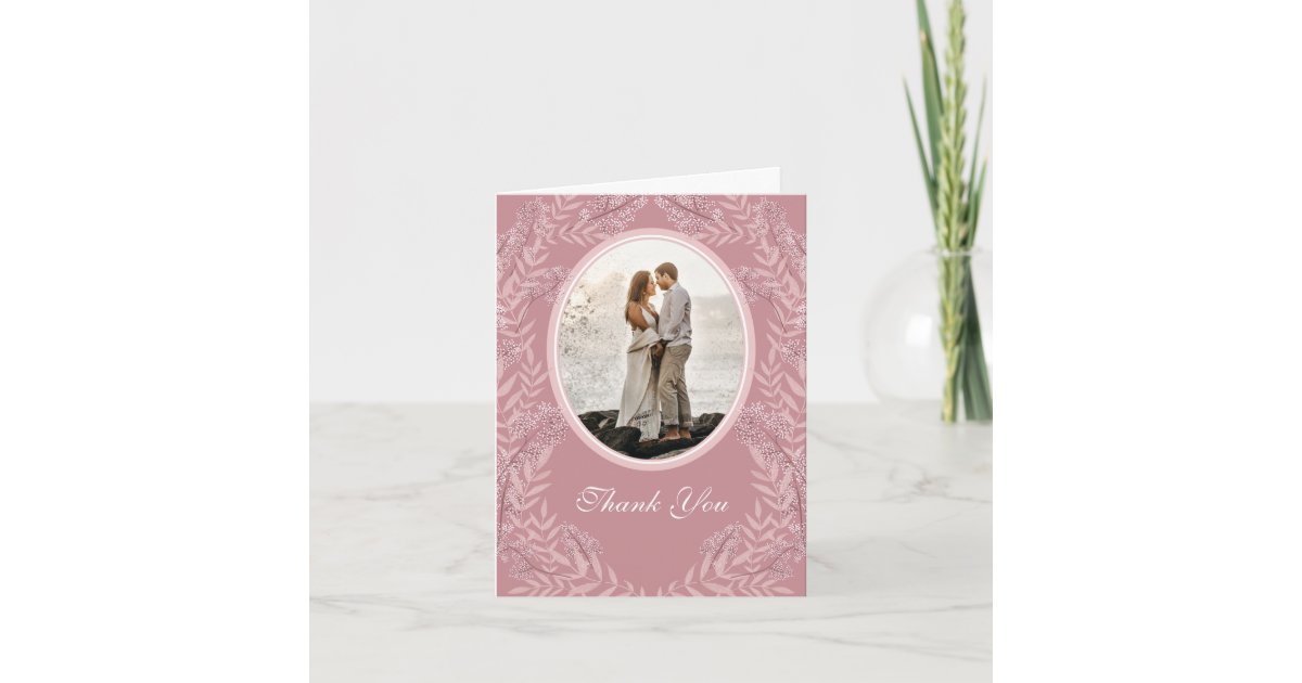 Dusty Rose Pink Wedding Vintage Botanical Thank You Card | Zazzle