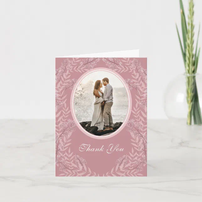 Dusty Rose Pink Wedding Vintage Botanical Thank You Card | Zazzle