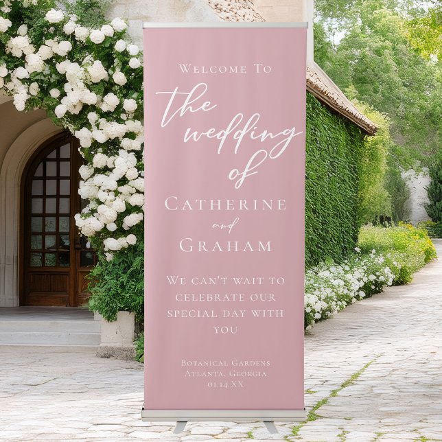 Dusty Rose Pink Welcome to our Wedding Vertical Retractable Banner (Creator Uploaded)