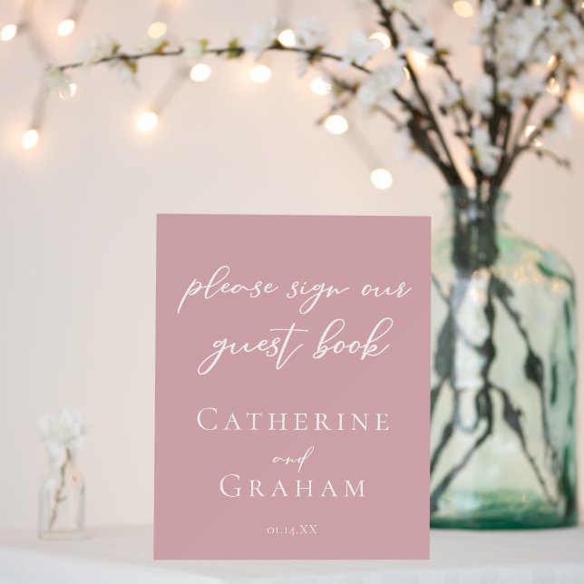 Dusty Rose Pink White Script Wedding Guest Book Foam Board (In Situ (Wedding))
