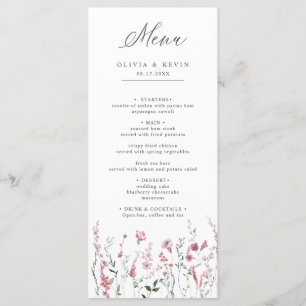 Dusty Rose Pink Wild Flower Meadow Floral Wedding Menu