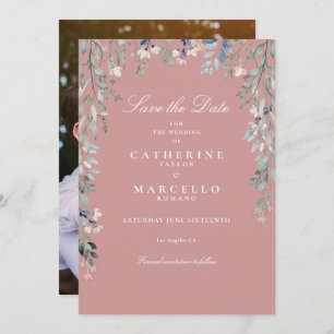 Dusty Rose Pink Wildflowers Floral Photo Wedding Save The Date