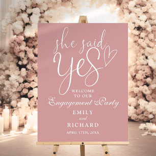 Dusty Rose Pink Yes Engagement Party Welcome Sign