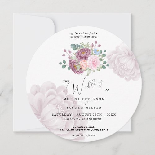 Dusty Rose Plum Peony Floral Wedding   Invitation