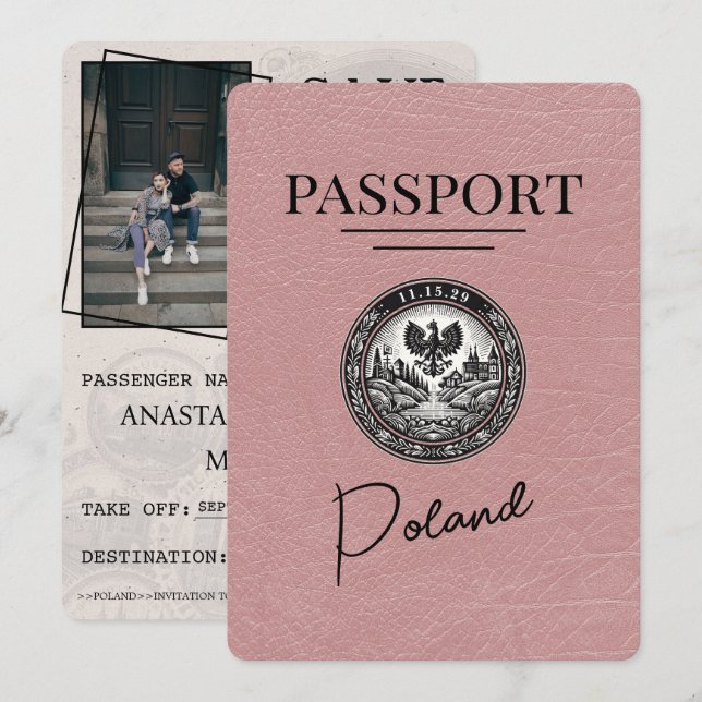 Dusty Rose Poland Passport Save The Date (Front/Back)