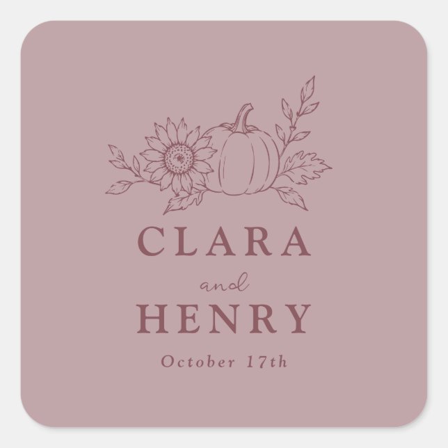 Dusty Rose Pumpkin Sunflower Wedding Square Sticker (Front)