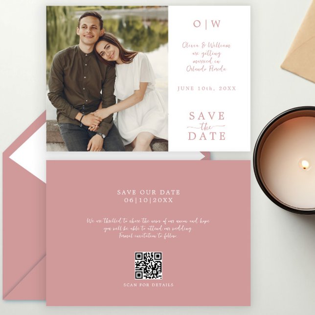 Dusty Rose QR Script Save the Date Card (Creator Uploaded)
