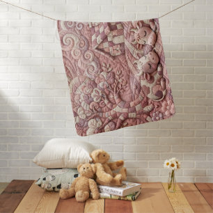 Dusty Rose Quaint Quilted Cows Patchwork Pastoral Baby Blanket