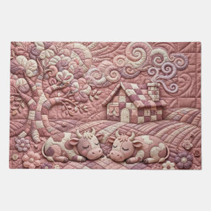Dusty Rose Quaint Quilted Cows Patchwork Pastoral Doormat