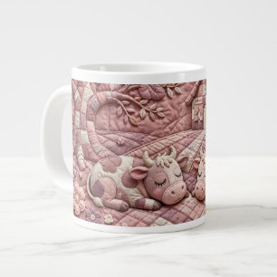 Dusty Rose Quaint Quilted Cows Patchwork Pastoral Giant Coffee Mug