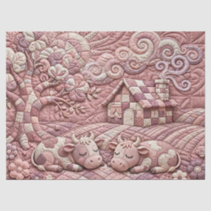 Dusty Rose Quaint Quilted Cows Patchwork Pastoral  Tissue Paper