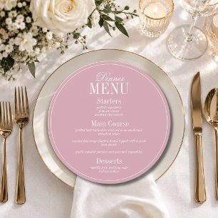 Dusty Rose Quiet Formal Round Wedding Menu Card
