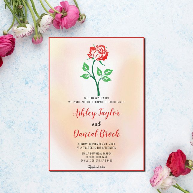 Dusty rose red flower blush pink floral Wedding In Invitation (Creator Uploaded)