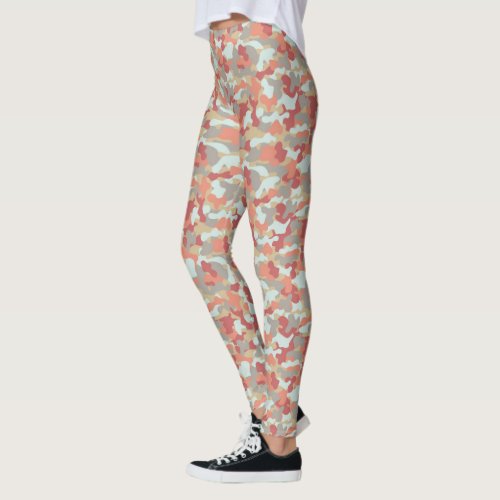 Dusty Rose Red  Tan Camouflage Leggings