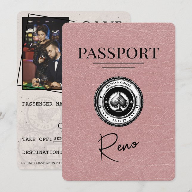 Dusty Rose Reno Passport Save The Date (Front/Back)