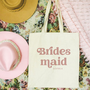Dusty Rose Retro Boho Typography   Bridesmaid Tote Bag