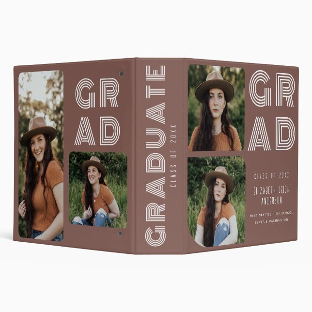 Dusty Rose Retro Photo Graduation 3 Ring Binder (Background)