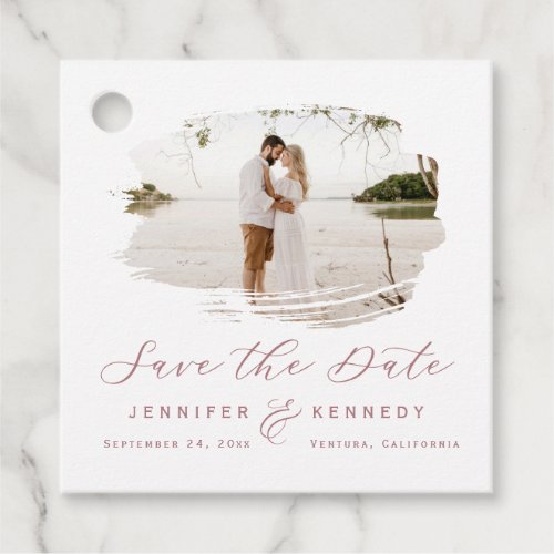 Dusty Rose Romantic Brushed Frame Save the Date Favor Tags