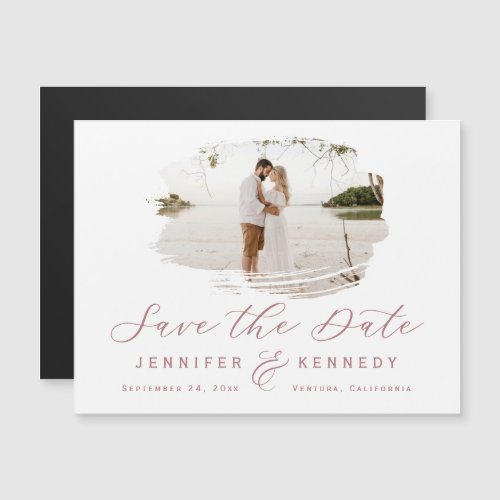 Dusty Rose Romantic Brushed Frame Save The Date Magnetic Invitation