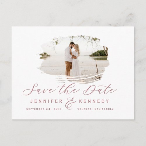 Dusty Rose Romantic Brushed Frame Save The Date Postcard