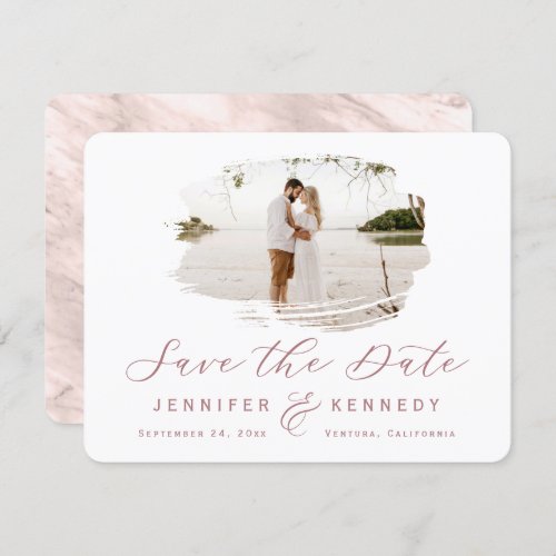 Dusty Rose Romantic Brushed Frame with Photo Save The Date