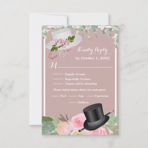 Dusty Rose Romantic Floral Wedding     RSVP Card