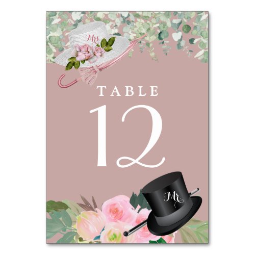 Dusty Rose Romantic Floral Wedding   Table Number