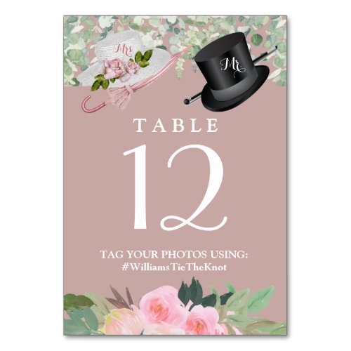 Dusty Rose Romantic Floral Wedding    Table Number