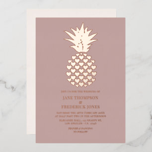 Dusty Rose & Rose Gold Tropical Pineapple Wedding Foil Invitation