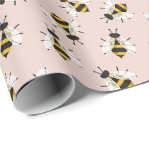 Dusty Rose Rustic Bee Illustration Wrapping Paper
