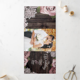 Dusty Rose Rustic Wood Trifold Wedding Program