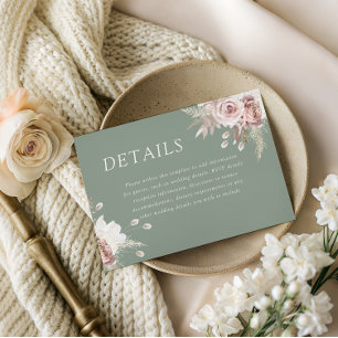 Dusty Rose & Sage, Blush Floral Wedding Details Enclosure Card