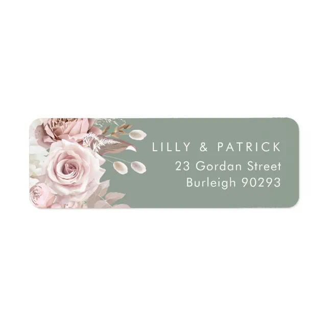Dusty Rose & Sage, Blush Wedding Return Address Label | Zazzle