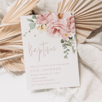 Dusty Rose & Sage Floral Baptism Invitation by Nicheandnest at Zazzle
