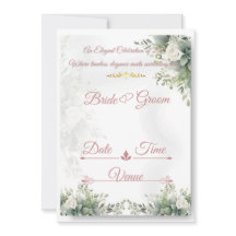 Dusty Rose Sage Floral Wedding Invitation | Elegan