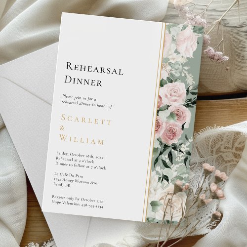 Dusty Rose Sage Modern Wedding Rehearsal Dinner Invitation