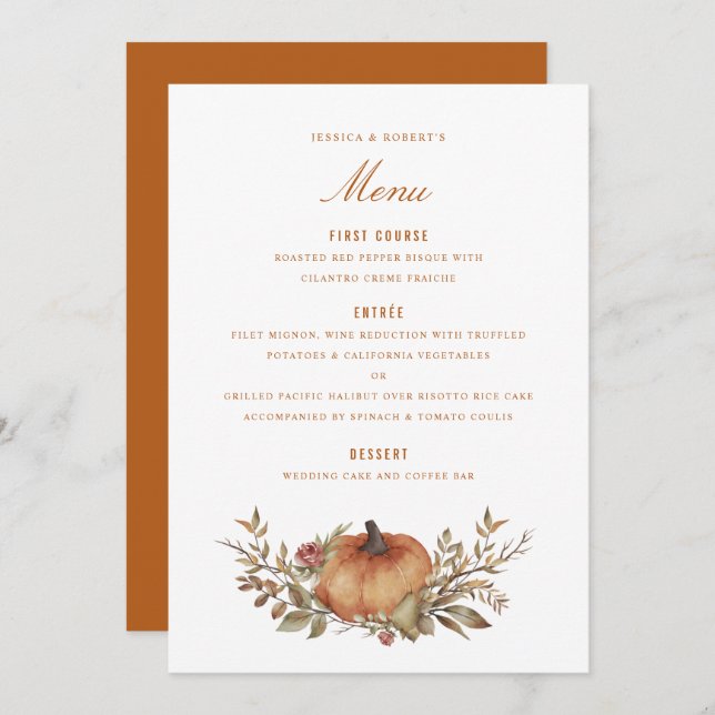 Dusty Rose Sage Rust Pumpkin Fall Wedding  Menu (Front/Back)