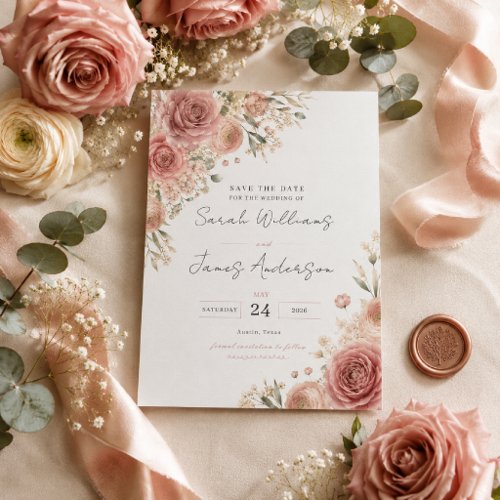 Dusty Rose Save the Date Card